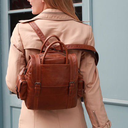 Sac à dos en cuir rétro multifonction pour femme.